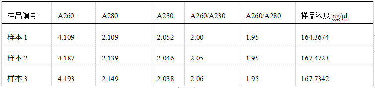 Simgen高多糖多酚植物總RNA試劑盒-DNase Ⅰ柱上消化試劑盒-提取閩楠葉片RNA實驗結果圖